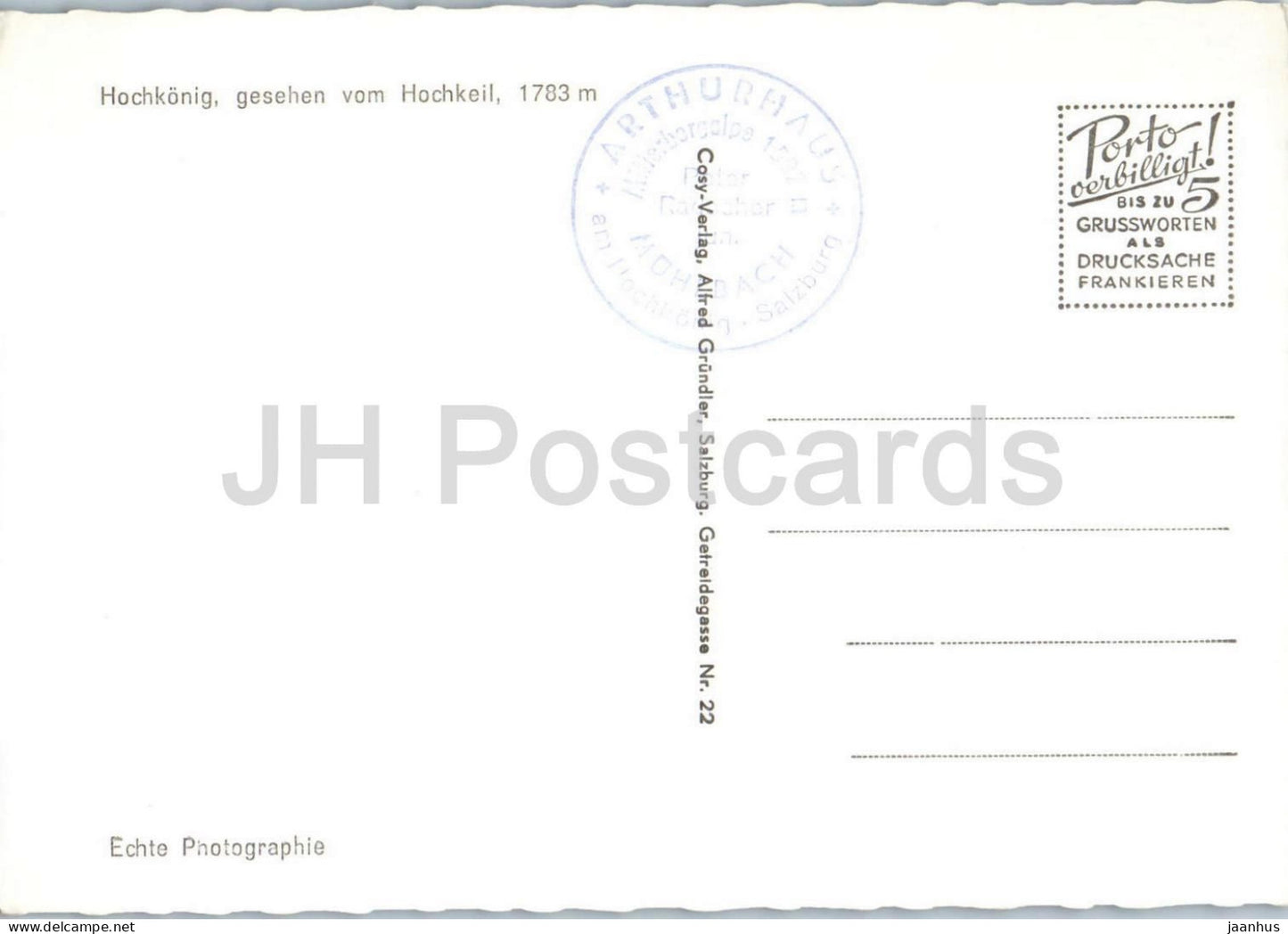 Hochkönig gesehen vom Hochkeil - Mitterbergalm - Arthurhaus - Alpen - Salzburg - 833 - alte Postkarte - Österreich - unbenutzt