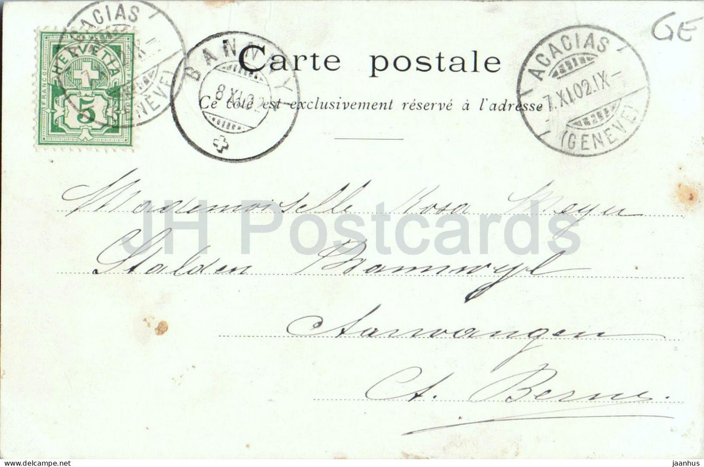 Genève et l'Île Rousseau - H.3 - ancienne carte postale - 1902 - Suisse - utilisée