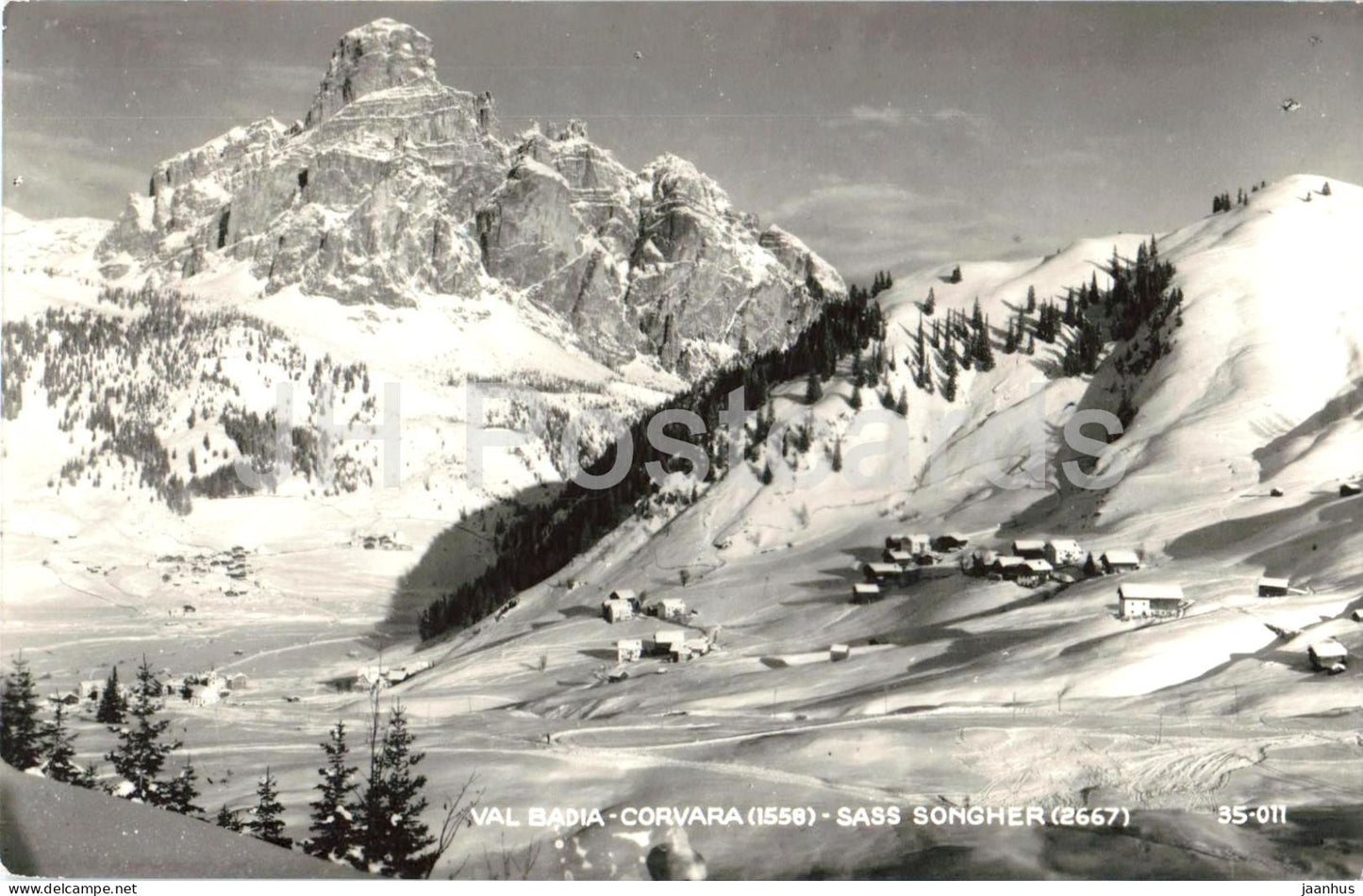 Val Badia - Corvara 1558 - Sass Songher 2667 - Dolomites Alps - mountains - 35-011 - old postcard - 1956 - Italy - used - JH Postcards