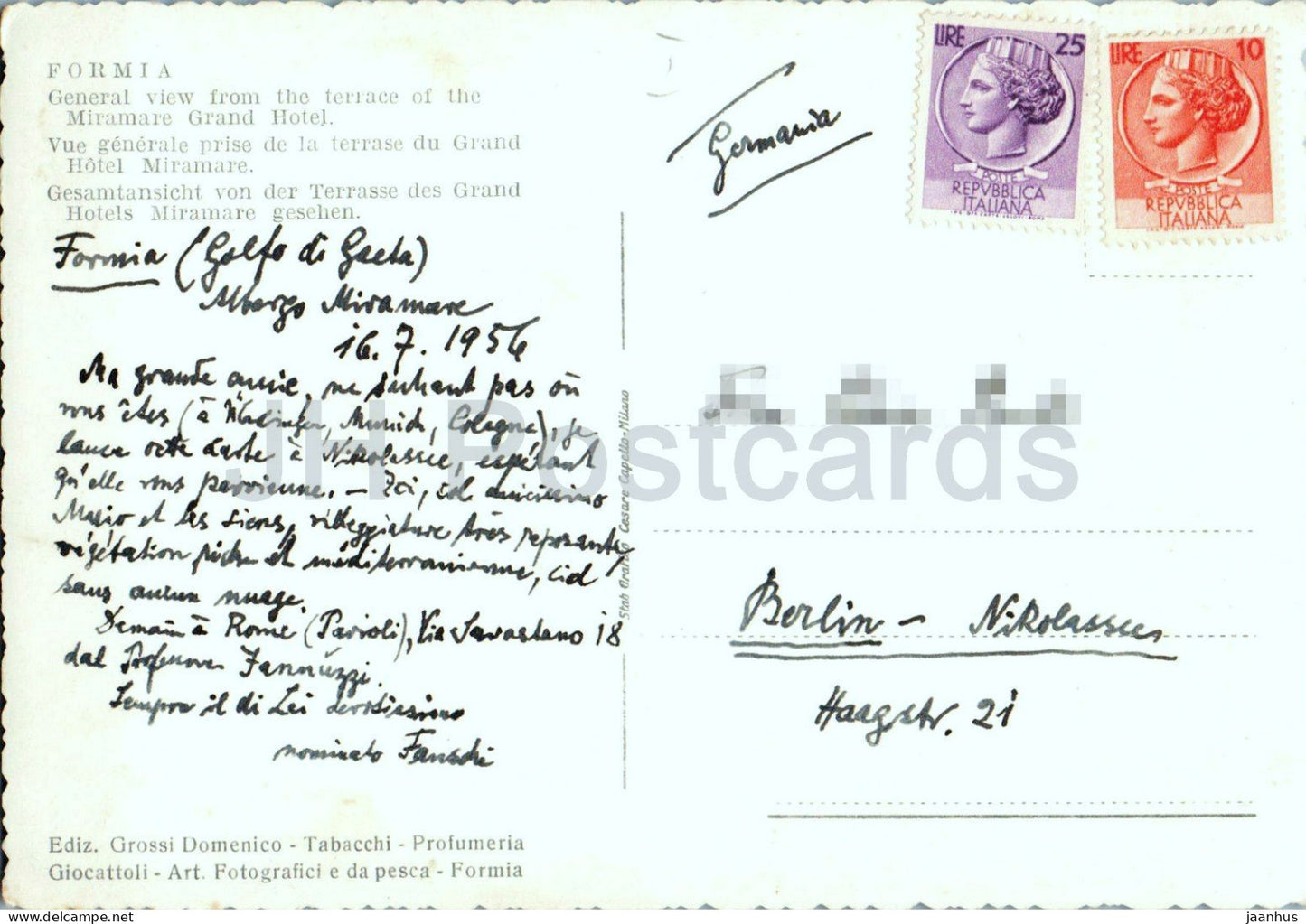 Formia - Panorama dal terrazzo del Grand Albergo Miramare terrace - old postcard - 1956 - Italy - used