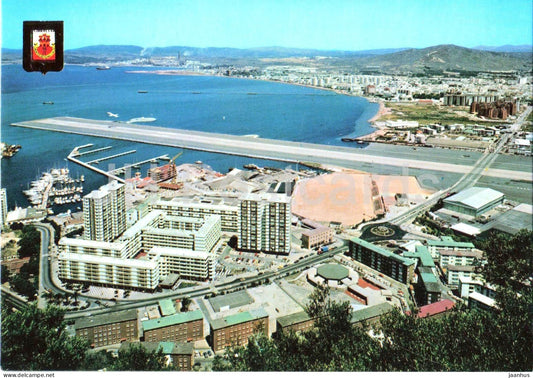 Airport and view of Spanish frontier town of La Linea - 56 - Gibraltar - unused - JH Postcards