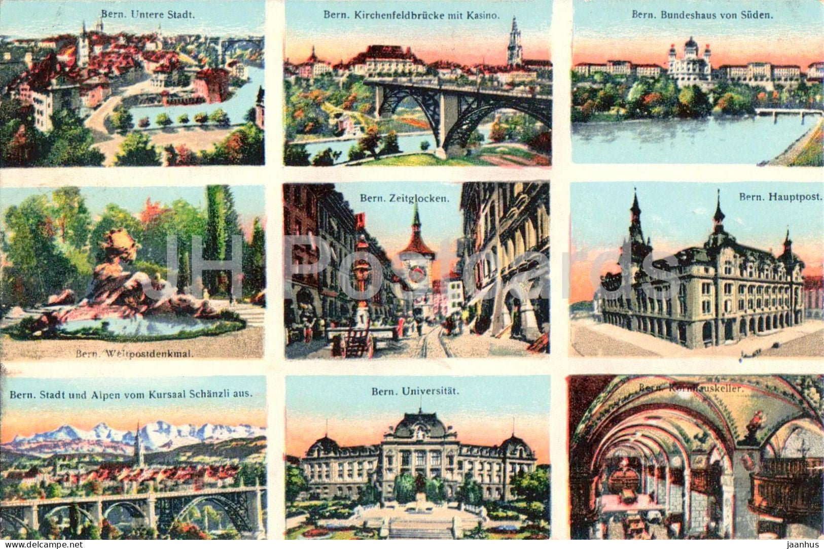 Bern - Mehrbildkarte - Untere Stadt - Bundeshaus - Zeitglocken - Universitat - old postcard - 1915 - Switzerland - used - JH Postcards