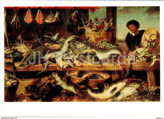 painting by Frans Snyders - Fish Shop - Flemish art - 1985 - Russia USSR - unused - JH Postcards