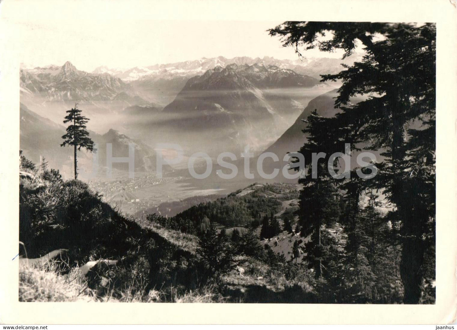 Blick uber Tschengla ins Klostertal - mountains - panorama - old postcard - Austria - used - JH Postcards