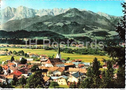 Kossen gegen Kaisergebirge - Tirol - village view - church - Alps - 1970 - Austria - used - JH Postcards