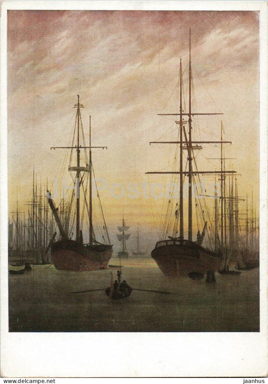 painting by Caspar David Friedrich - Harbour of Greifswald - Hafen von Greifswald - ship - German art - Germany - unused - JH Postcards