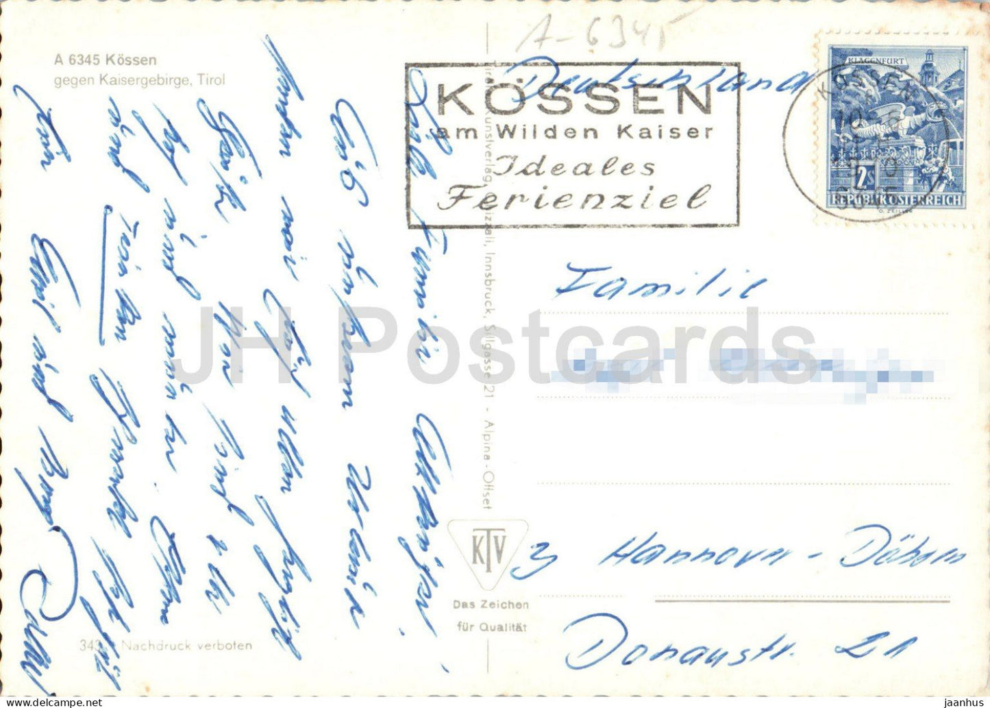 Kossen gegen Kaisergebirge - Tirol - Dorfansicht - Kirche - Alpen - 1970 - Österreich - gebraucht 