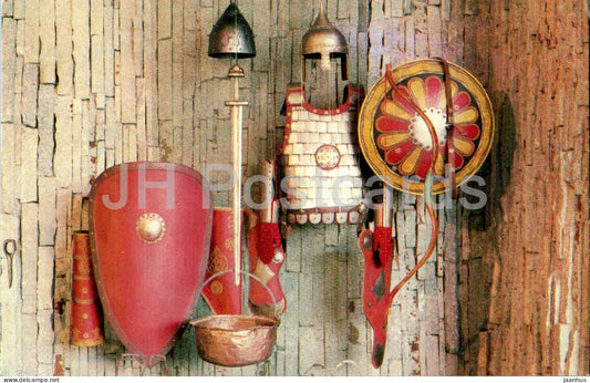 Khortytsia island - equipment of an ancient Russian warrior - military - Zaporizhzhia - 1985 - Ukraine USSR - unused - JH Postcards