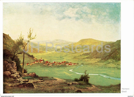 painting by Hermann Gradl - Quiet Village - Stilles Dorf - German art - Germany - unused - JH Postcards