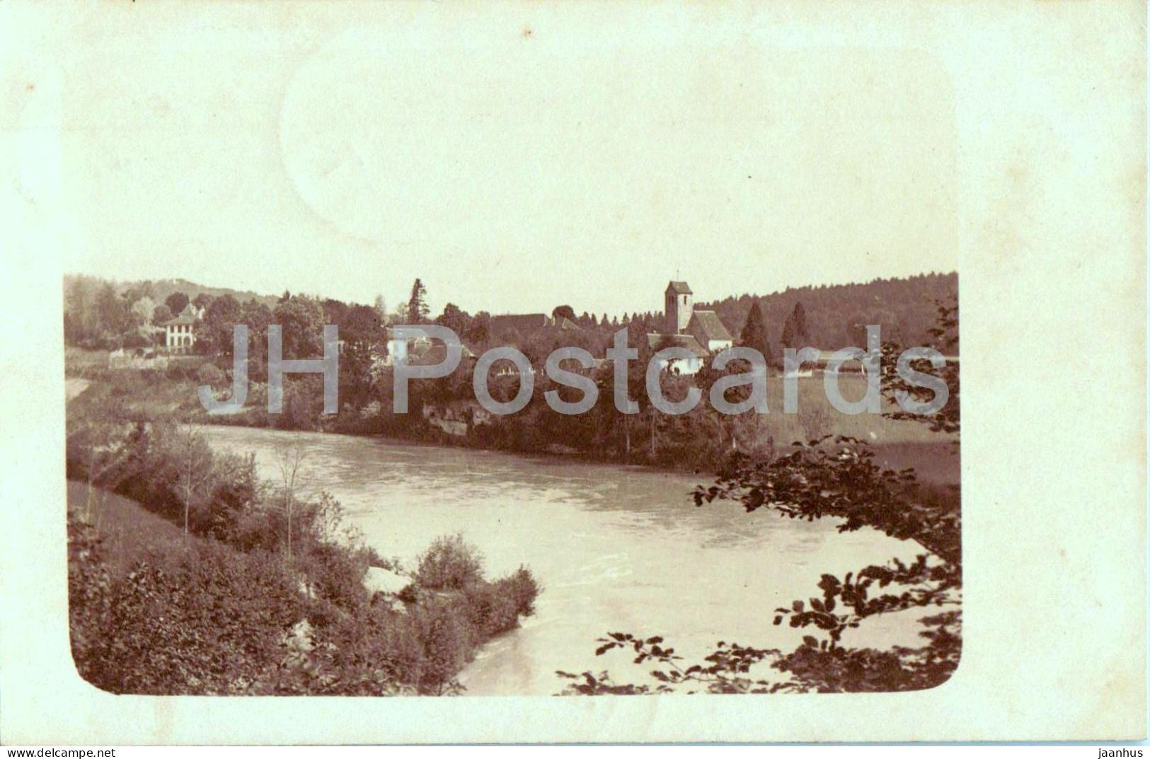 Bremgarten a d Aare - river - panorama - sepia photograph - old postcard - 1907 - Switzerland - used - JH Postcards