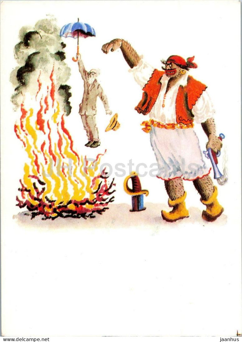 Aibolit - Bonfire - Barmaley - Fairy Tale by Chukovsky - illustration - 1969 - Russia USSR - unused - JH Postcards