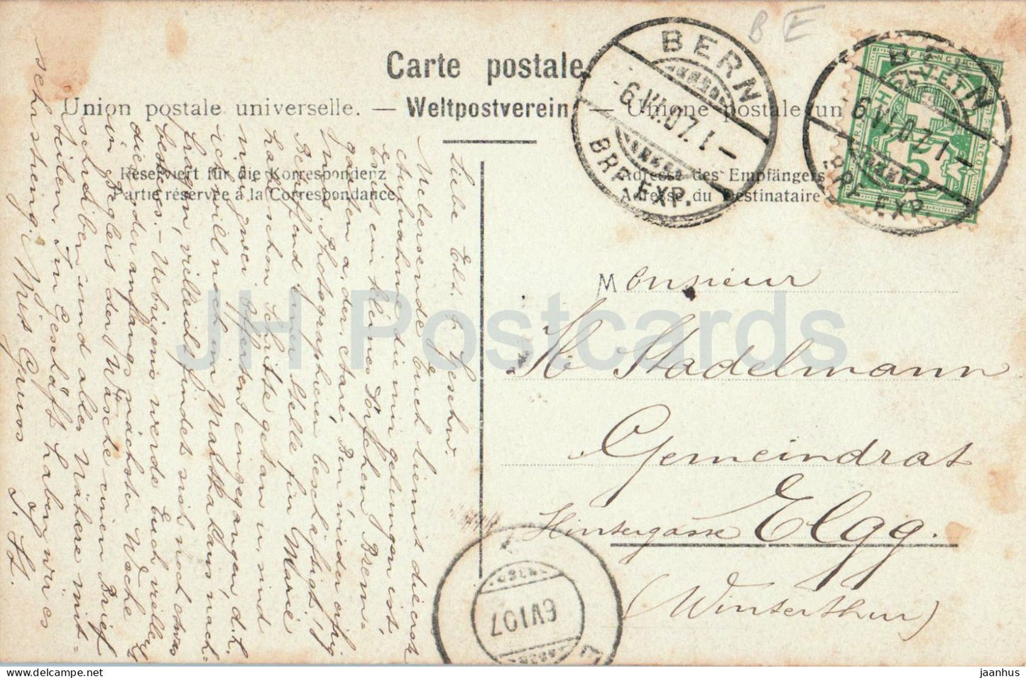 Bremgarten a d Aare - river - panorama - sepia photograph - old postcard - 1907 - Switzerland - used