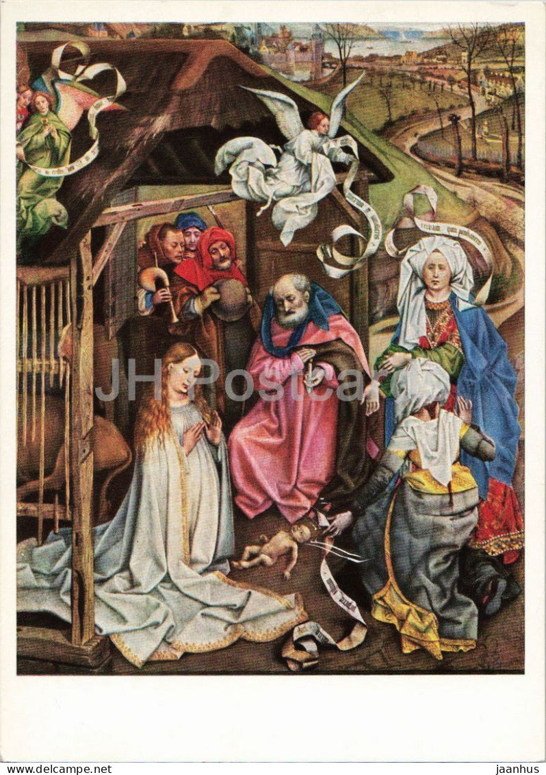 painting by Master of Flemalle - Anbetung der Hirten - Adoration of the Shepherds - Flemish art - 1963 - Germany - used - JH Postcards