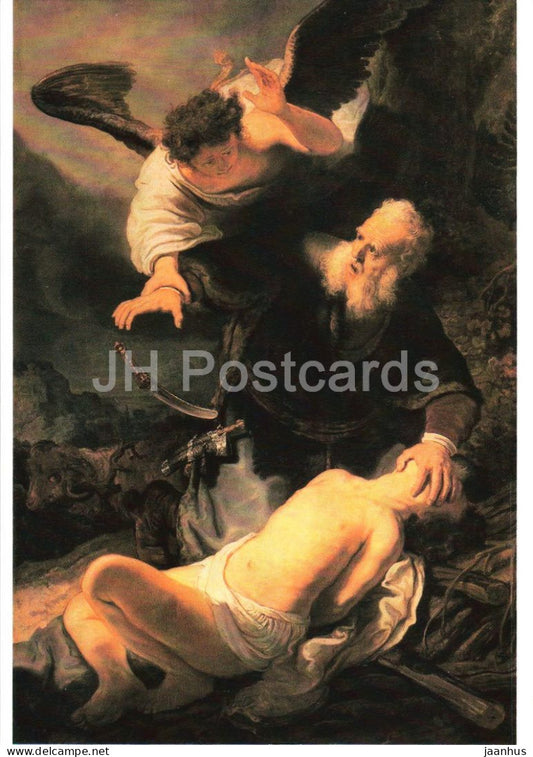 painting by Rembrandt - The Sacrifice of Isaac - Die Opferung Isaaks - Dutch art - 2222 - Germany - unused - JH Postcards