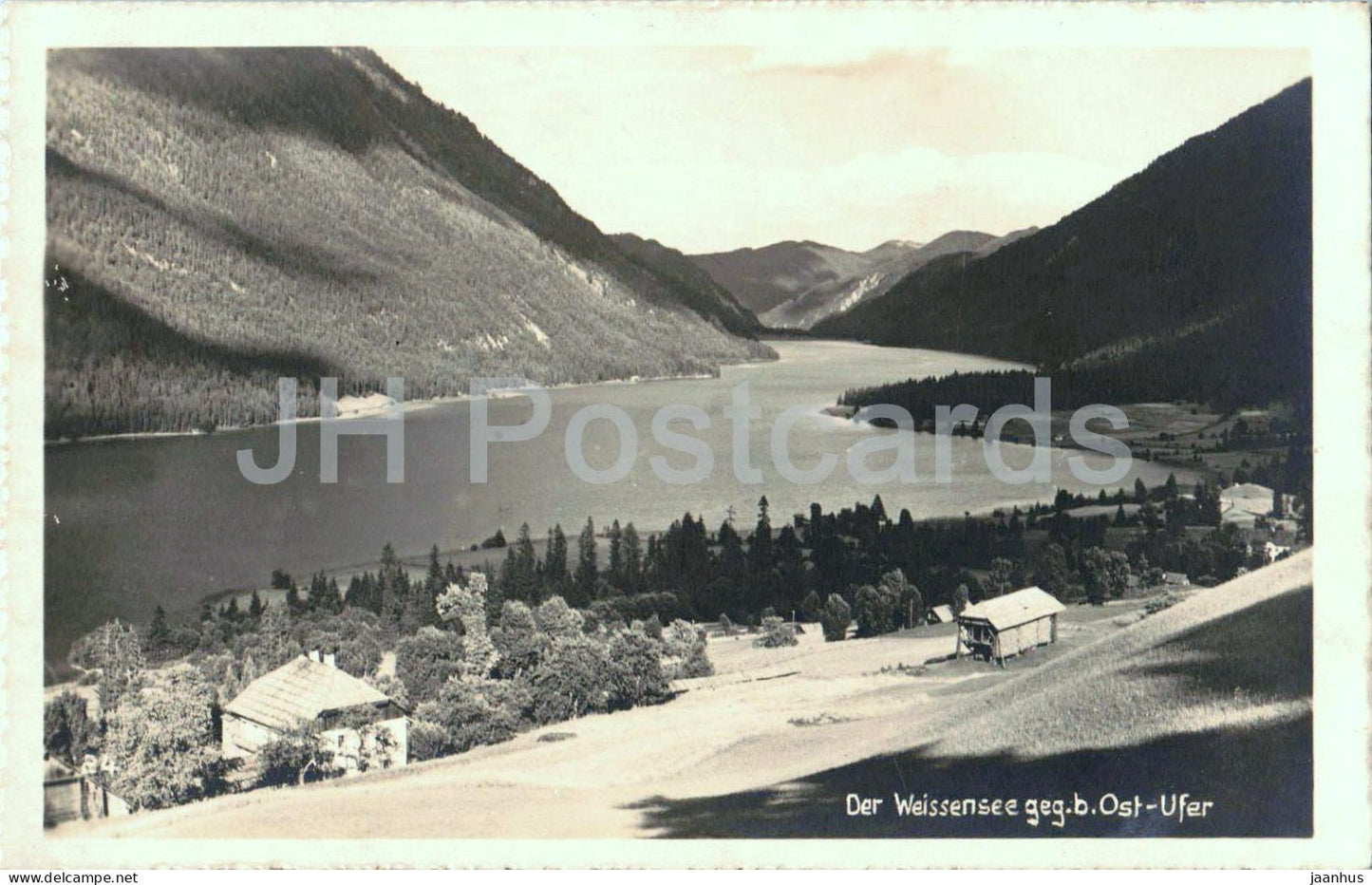 Der Weissensee geg. b. Ost-Ufer - lake - landscape - mountains - old postcard - 1930 - Austria - used - JH Postcards