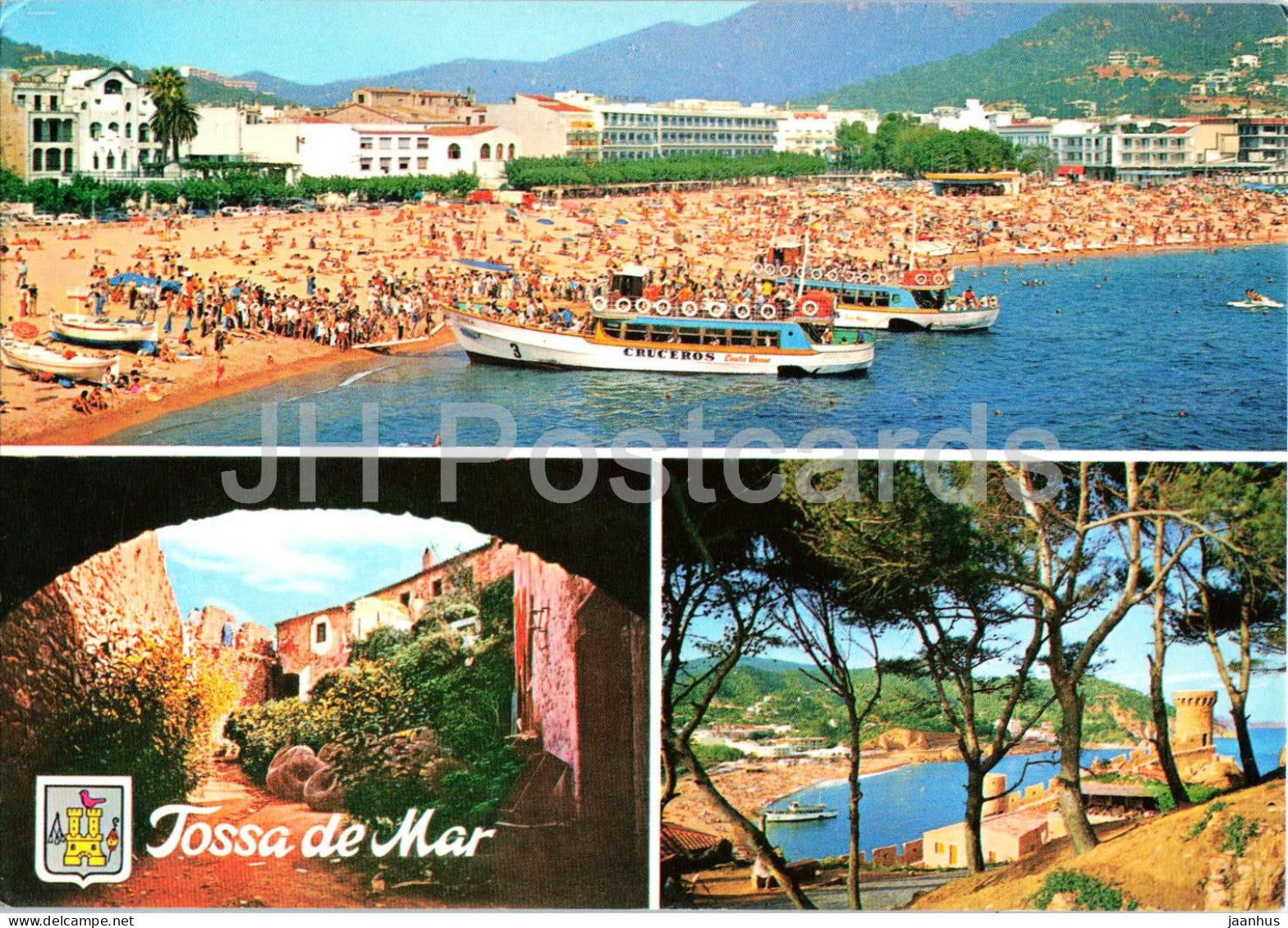 Tossa de Mar - Costa Brava - Varios Aspectos - beach boat - old town - bay - multiview - 8178 - 1984 - Spain - used - JH Postcards