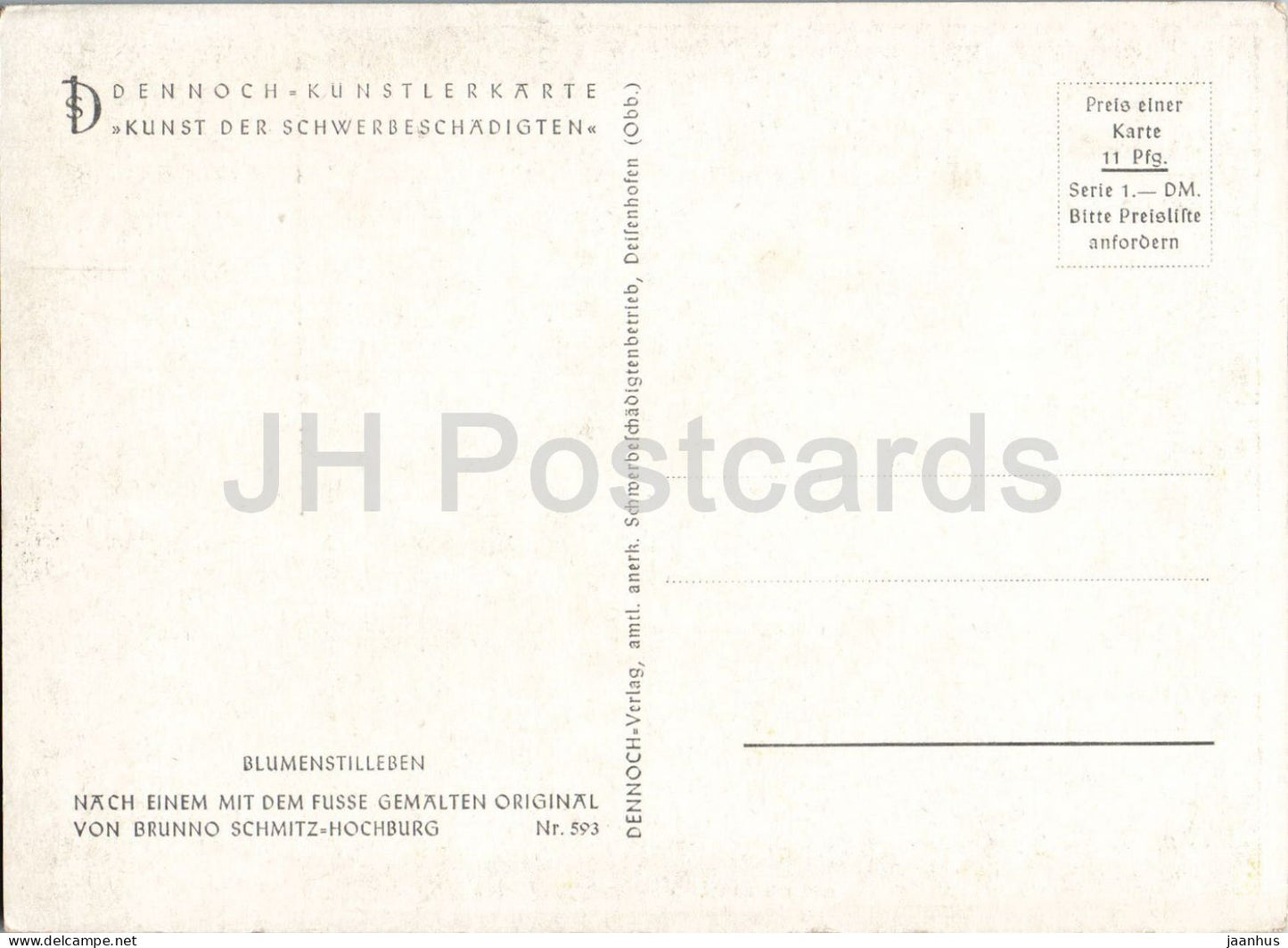 painting by Brunno Schmitz Hochburg - Flower Still Life - Blumenstilleben - old postcard - 1950s - Germany - unused