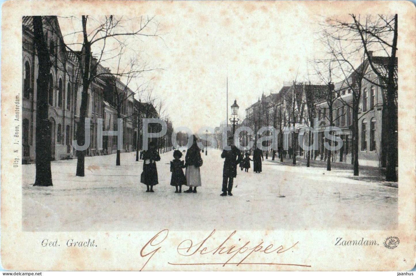 Zaandam - Gedempte Gracht - Street Scene - winter - old postcard - Netherlands - used - JH Postcards