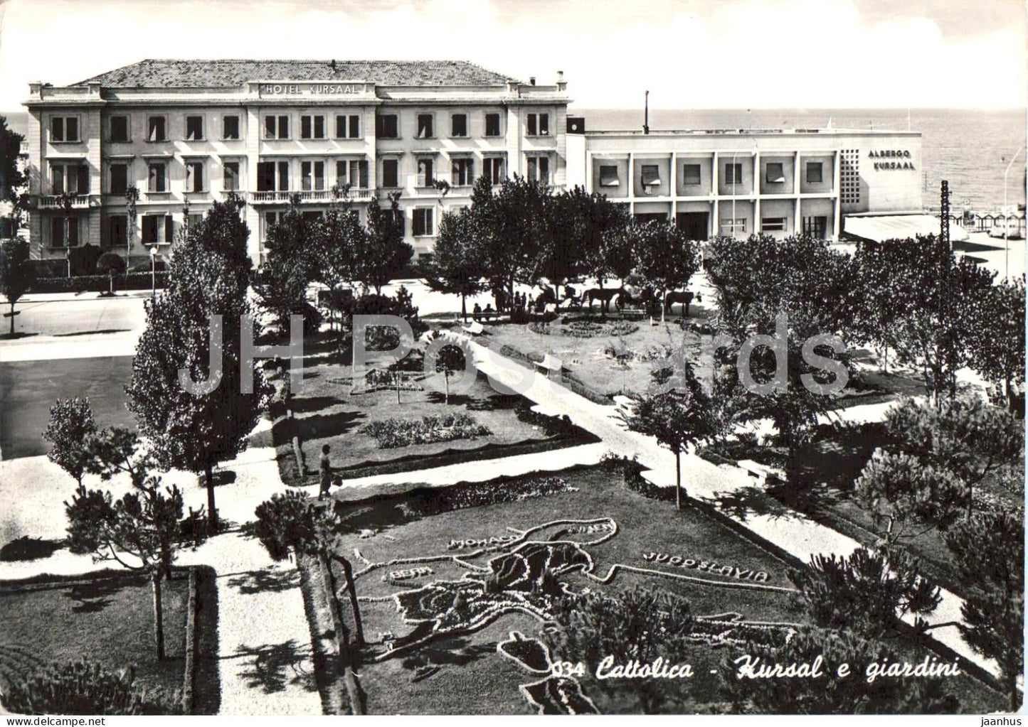 Cattolica - Kursaal e giardini - Kursaal and gardens - hotel - Adriatic coast resort old postcard - 1958 - Italy - used - JH Postcards