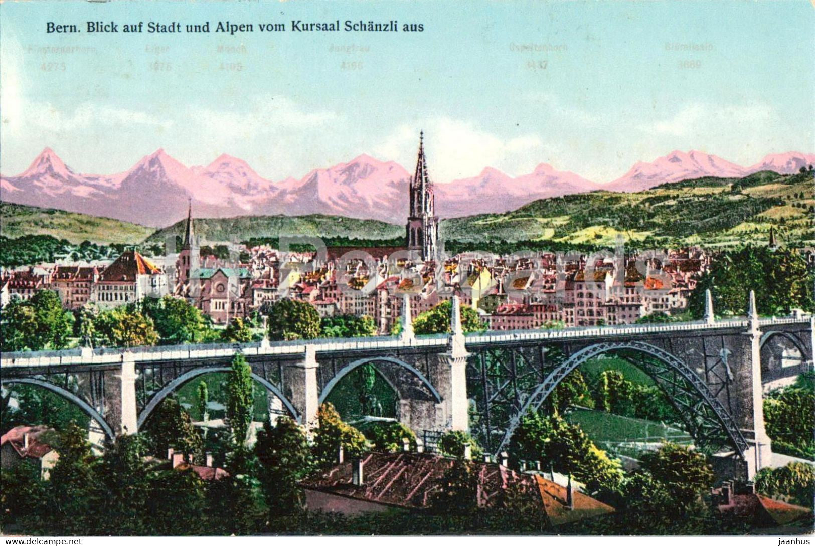 Bern - Blick auf Stadt und Alpen vom Kursaal Schanzli aus - 3026 A - old postcard - 1909 - Switzerland - used - JH Postcards