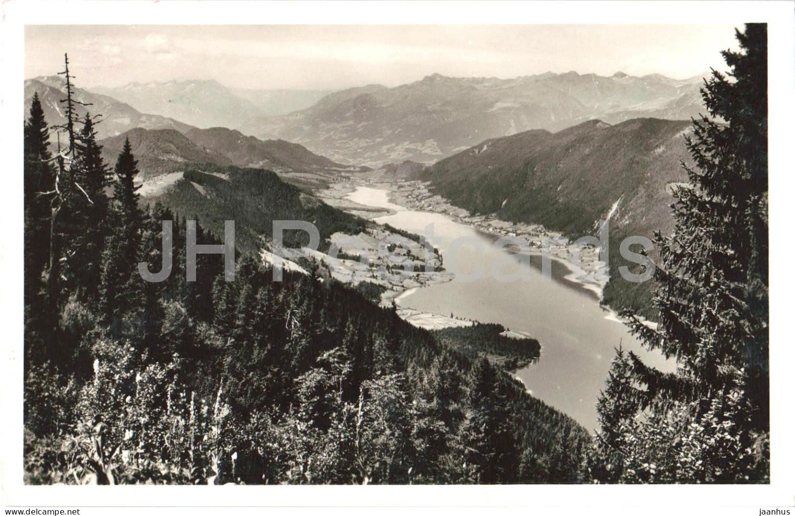 Der Weissensee gegen Westen - lake - panorama - mountains - 113 - old postcard - 1933 - Austria - used - JH Postcards
