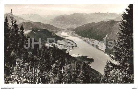 Der Weissensee gegen Westen - lake - panorama - mountains - 113 - old postcard - 1933 - Austria - used - JH Postcards