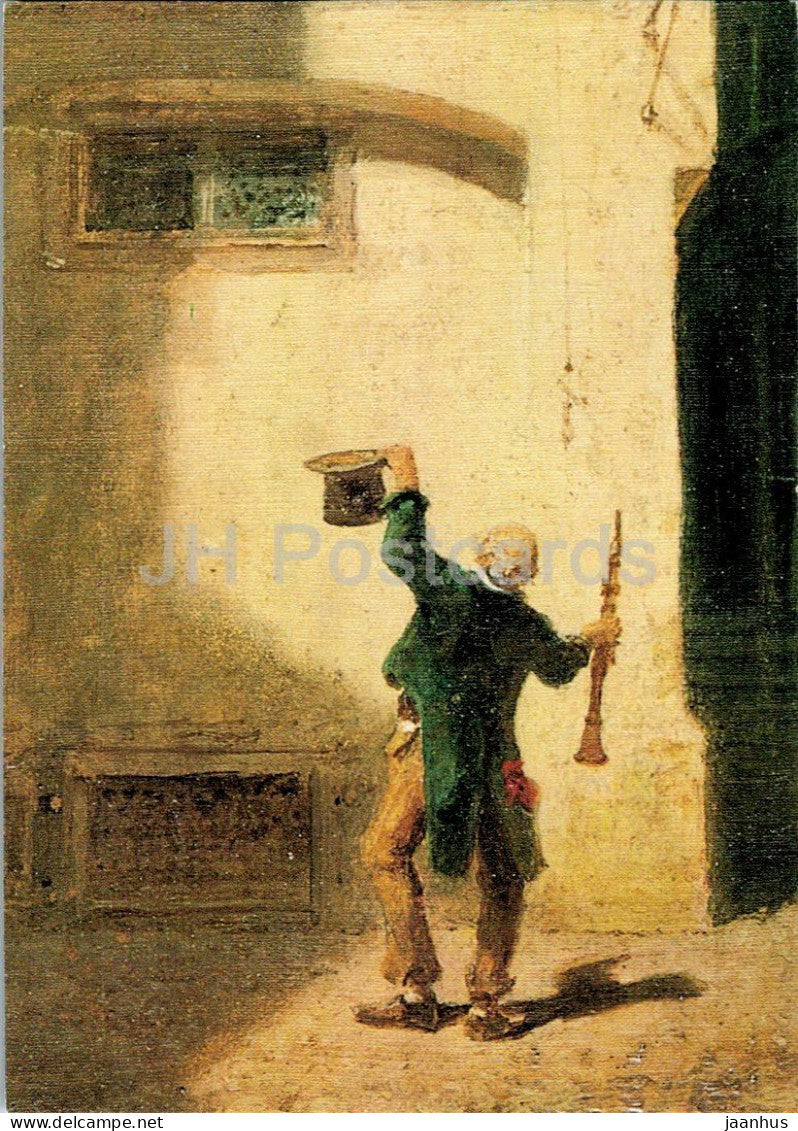 painting by Carl Spitzweg - The Begging Clarinettist - Bettelnder Klarinettist - German art - Germany - unused - JH Postcards