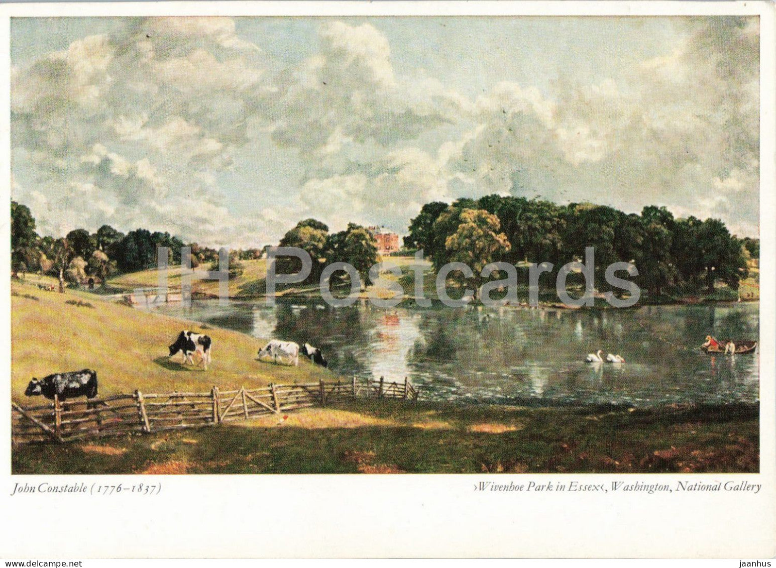 painting by John Constable - Wivenhoe Park in Essex - cow - birds - boat - English art - 1965 - Germany - used - JH Postcards