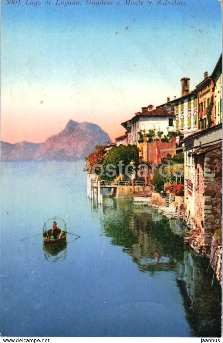 Lago di Lugano - Gandria e Monte S. Salvatore - boat - 5001 - old postcard - 1934 - Switzerland - used - JH Postcards