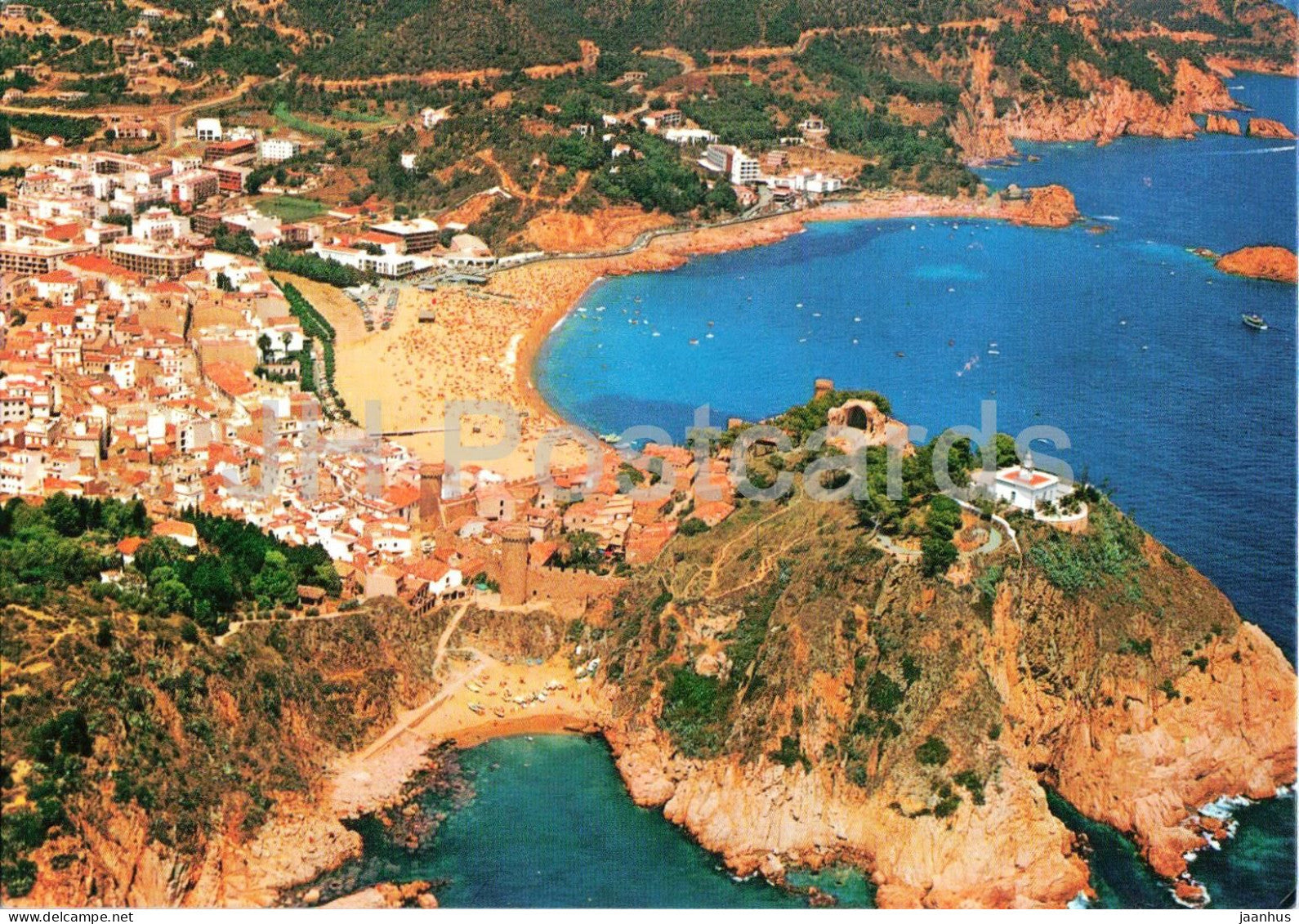 Costa Brava Tossa de Mar Vista parcial - beach - bay - old town - aerial view - 1761 - 1985 - Spain - used - JH Postcards