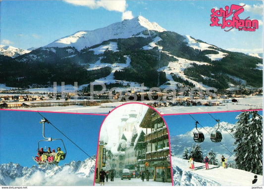 St. Johann in Tirol - winter sports center - skiing - Alps - cable car - multiview - 5212 - Austria - used - JH Postcards