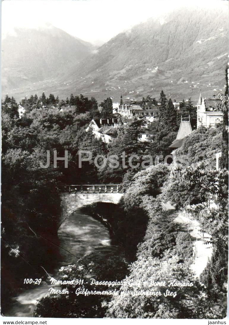 Merano - Passeggiata Gilf e Ponte Romano - Meran Gilfpromenade mit Steinerner Steg - 100-29 - 1968 - Italy - used - JH Postcards