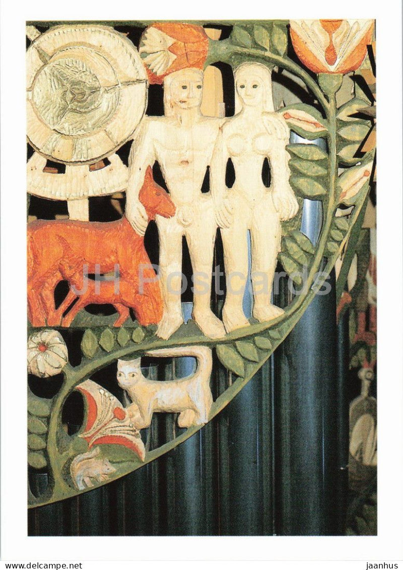art by Hans Malzer - Schleierbretter - organ carving detail - Kreuzkirche Munchen - German art - 1985 - Germany - unused - JH Postcards