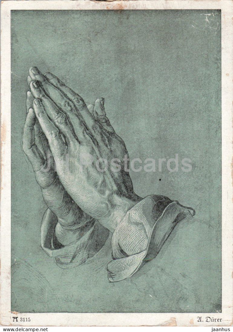 drawing by Albrecht Durer - Praying Hands - Betende Hande - German art - 3115 - old postcard - Germany - unused - JH Postcards