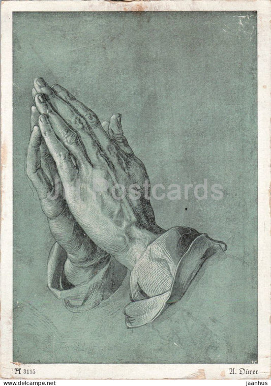 drawing by Albrecht Durer - Praying Hands - Betende Hande - German art - 3115 - old postcard - Germany - unused - JH Postcards