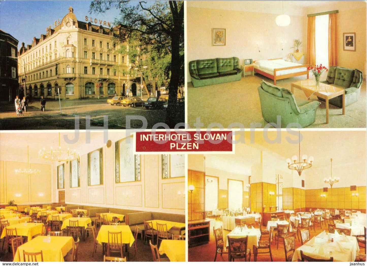 Interhotel Slovan Plzen - hotel building - interior - restaurant dining room - Czech Republic - Czechoslovakia - unused - JH Postcards