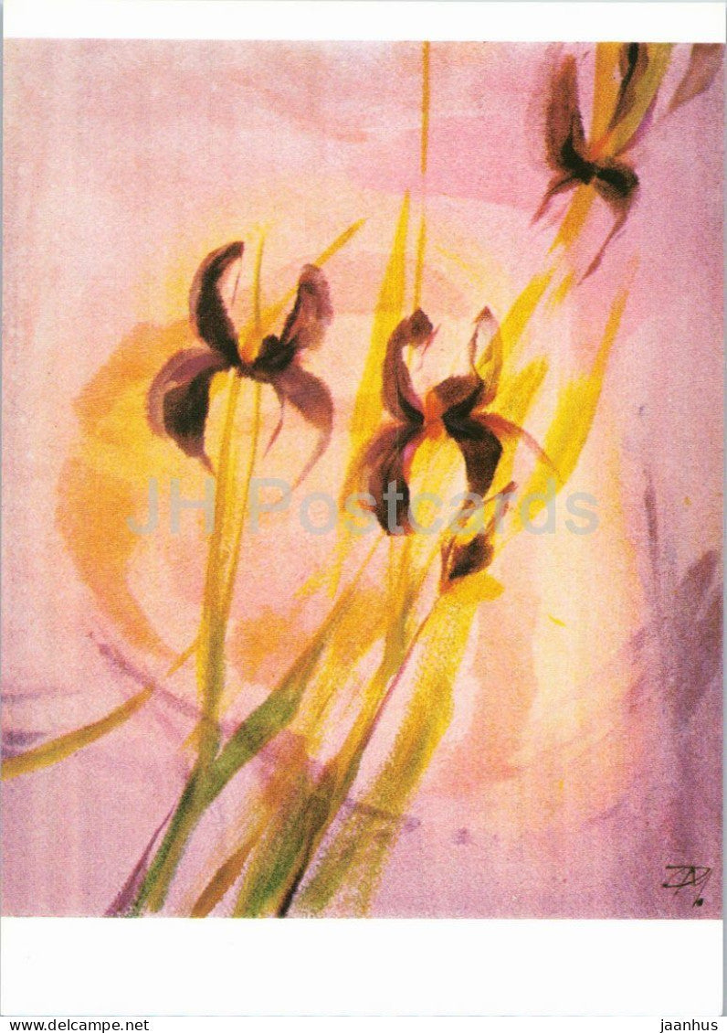 painting by Peter-Andreas Mothes - Iris - flowers - Swiss art - Switzerland - unused - JH Postcards