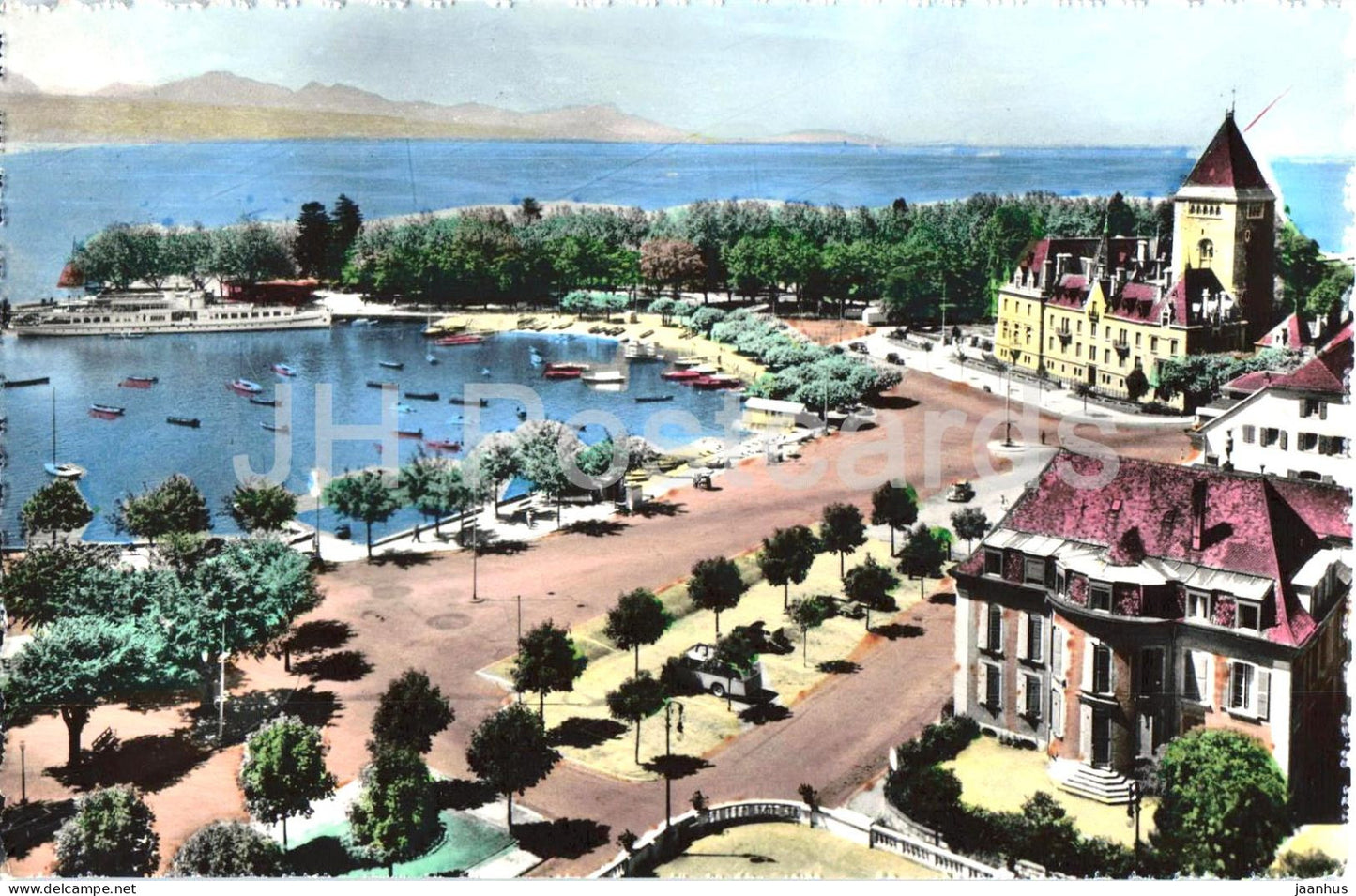 Ouchy Lausanne Les Quais et le Chateau vus de l’Hotel Beau Rivage - 7462 - old postcard - 1957 - Switzerland - used - JH Postcards
