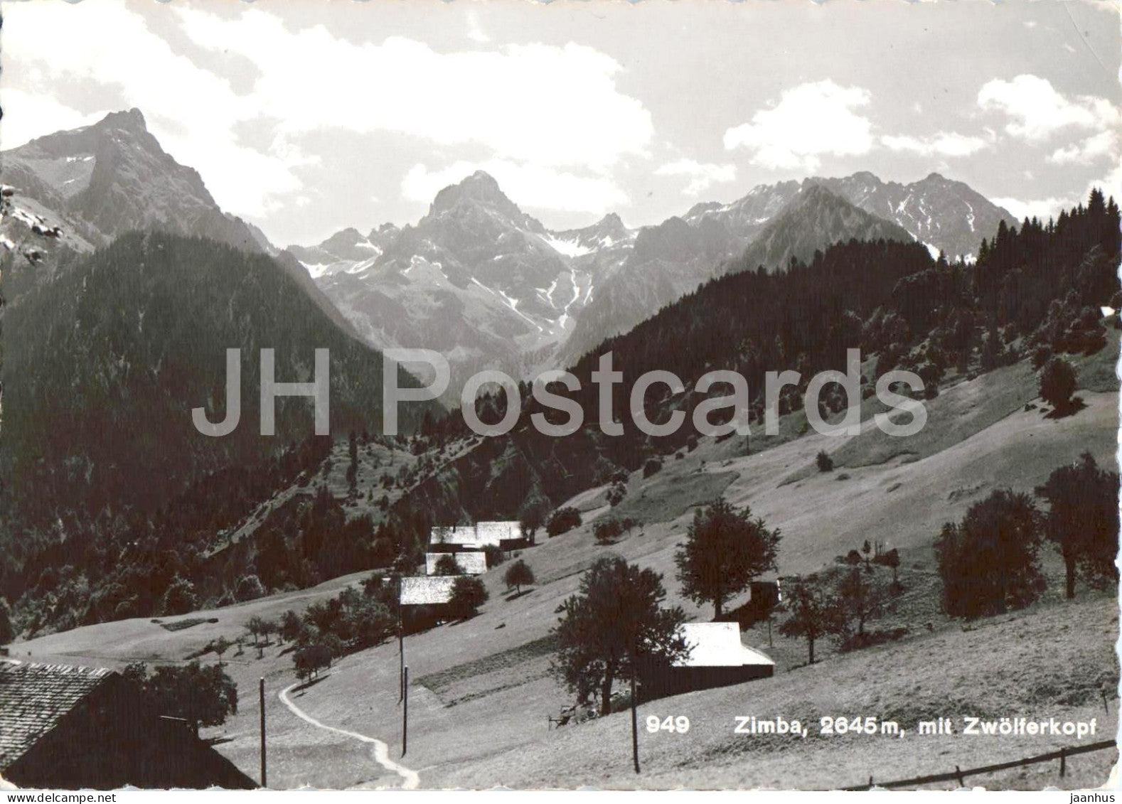 Zimba 2645 m mit Zwolferkopf - mountain peak - alpine landscape - Vorarlberg - 949 - 1962 - Austria - used - JH Postcards