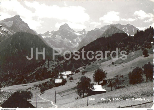Zimba 2645 m mit Zwolferkopf - mountain peak - alpine landscape - Vorarlberg - 949 - 1962 - Austria - used - JH Postcards