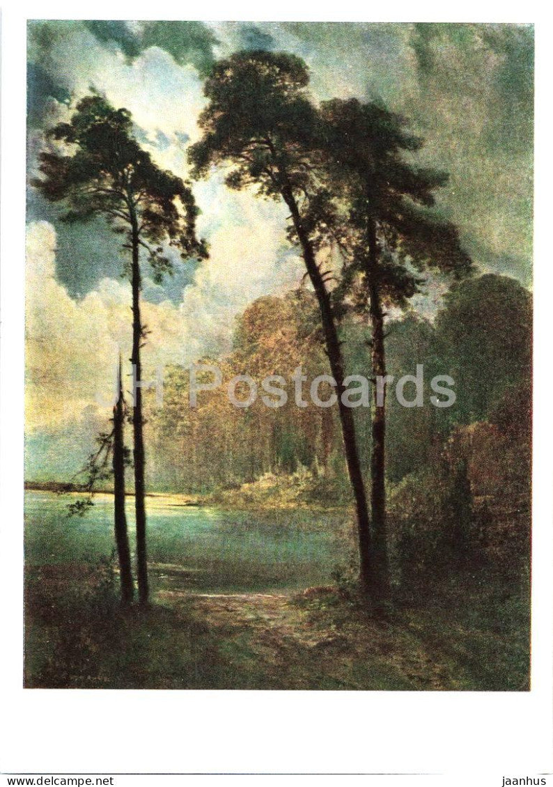 painting by Aleksey Savrasov - Night - pine trees - Russian art - 1966 - Russia USSR - unused - JH Postcards