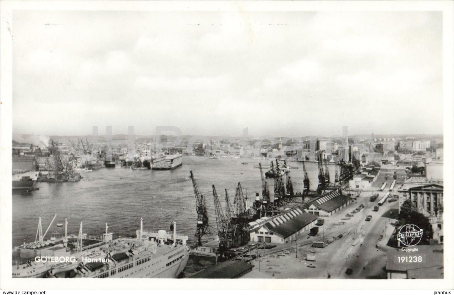 Goteborg - Hamnen - harbour - ship - crane - port - 191238 - old postcard - 1950 - Sweden - used - JH Postcards