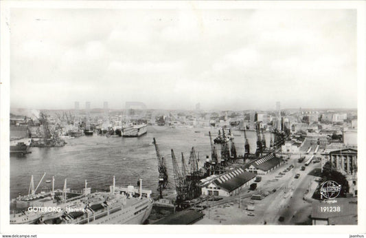 Goteborg - Hamnen - harbour - ship - crane - port - 191238 - old postcard - 1950 - Sweden - used - JH Postcards