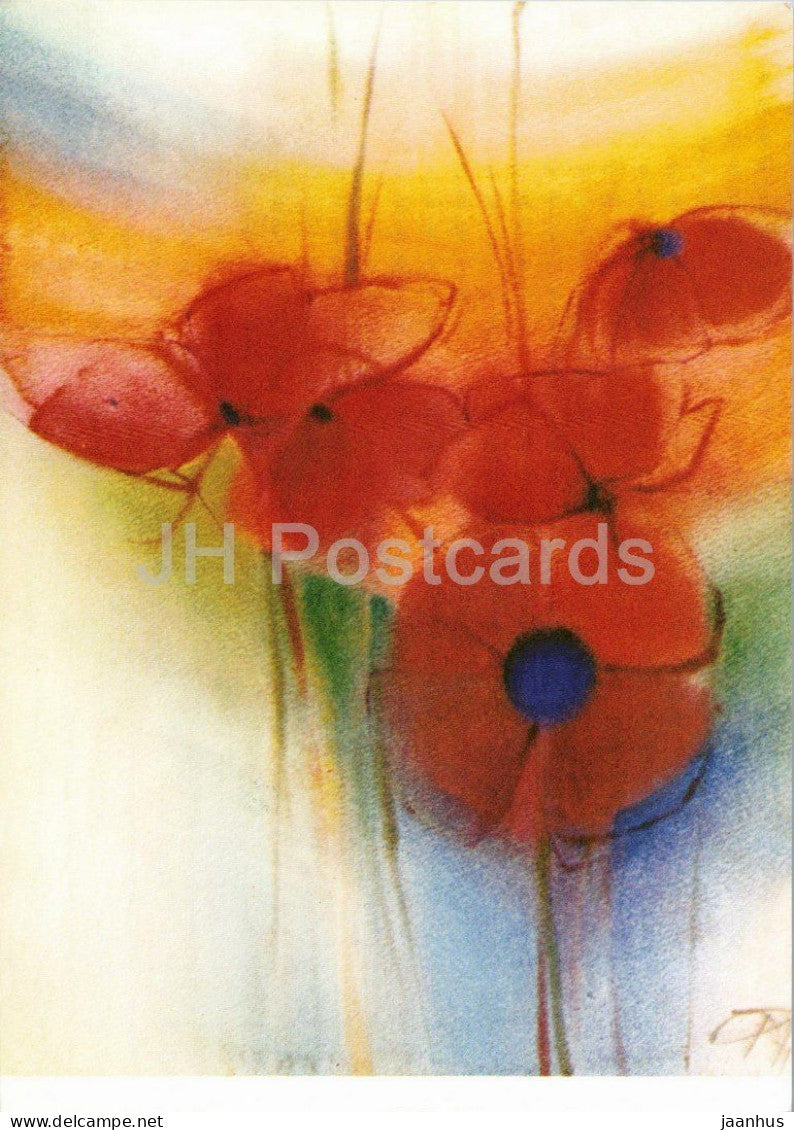 painting by Peter-Andreas Mothes - Mohnbluten - Poppy Blossoms - flowers - Swiss art - Switzerland - unused - JH Postcards