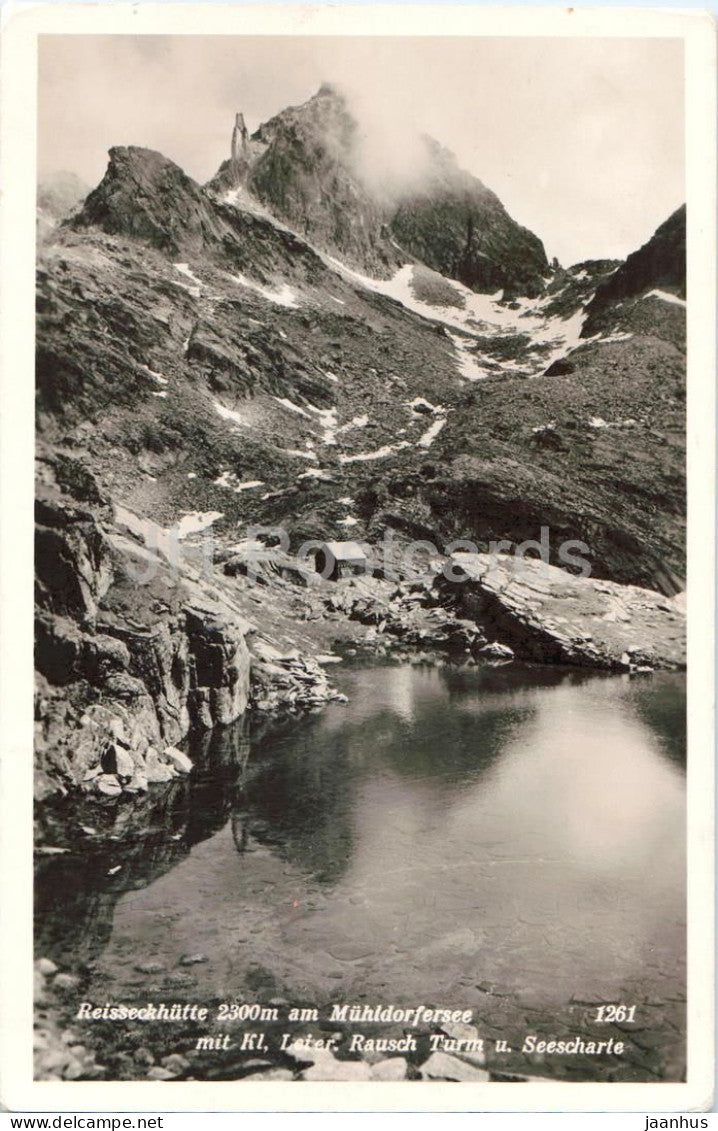 Reisseckhutte 2300 m am Muhldorfersee mit Kl. Leiter Rausch Turm u. Seescharte - 1261 - 1937 - Austria - used - JH Postcards