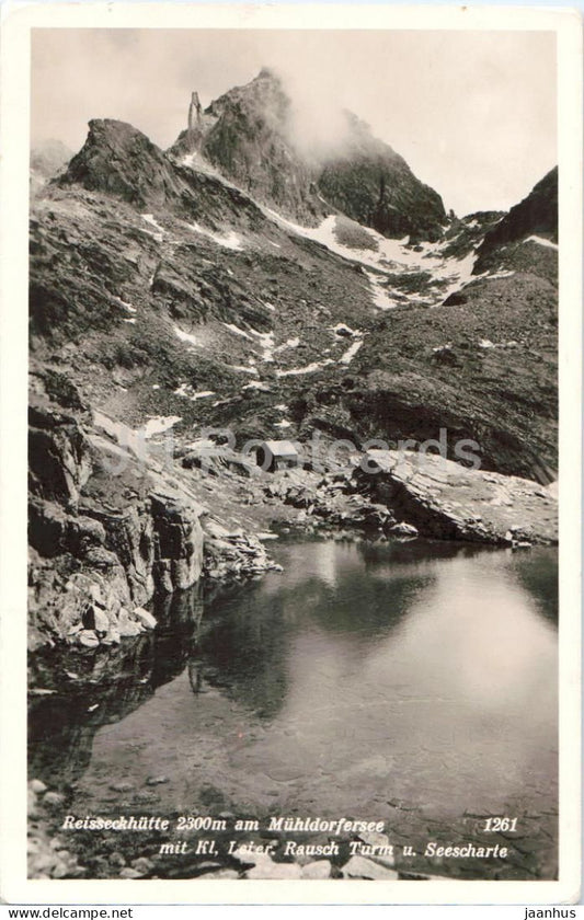 Reisseckhutte 2300 m am Muhldorfersee mit Kl. Leiter Rausch Turm u. Seescharte - 1261 - 1937 - Austria - used - JH Postcards