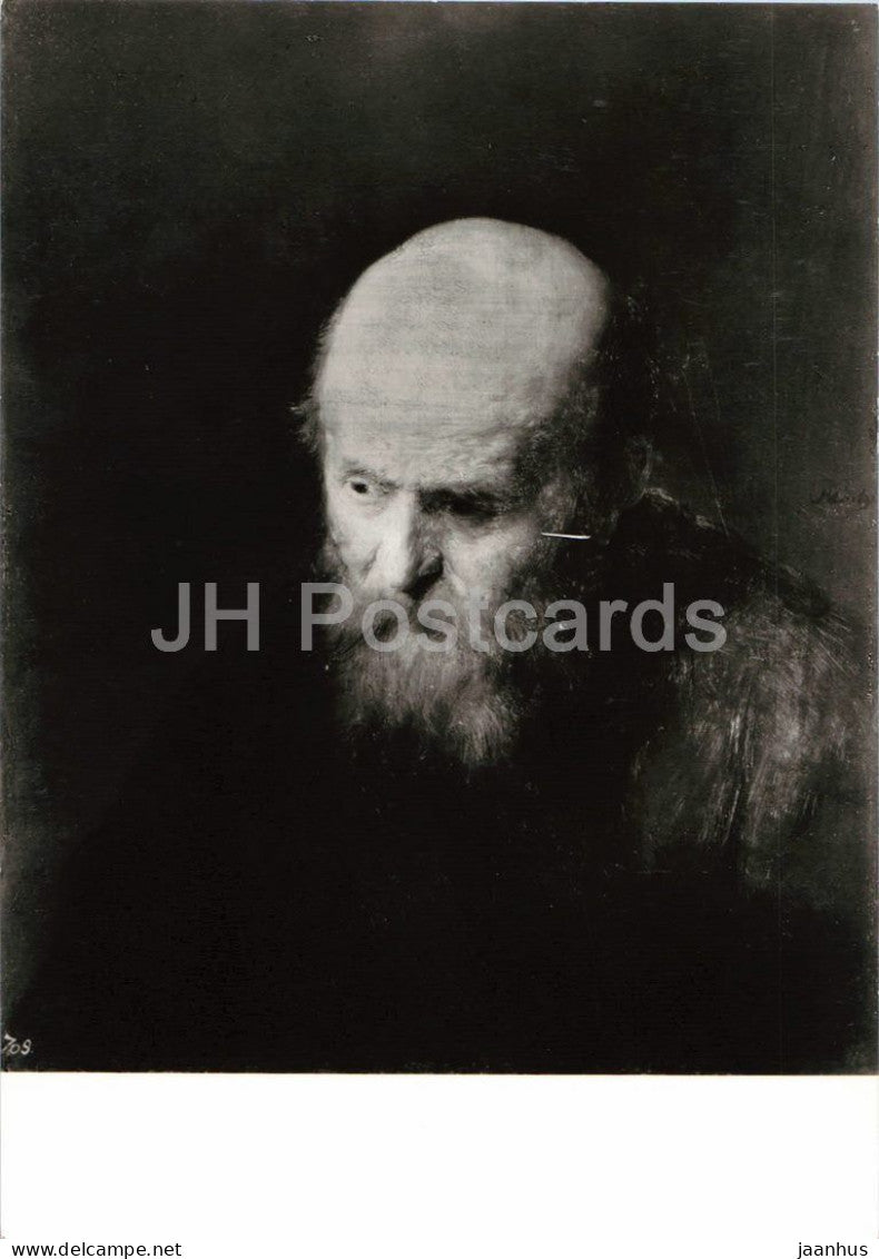 painting by Rembrandt - Study Head of a Bald Old Man - Studienkopf eines Kahlkopfigen - Dutch art - Germany - unused - JH Postcards