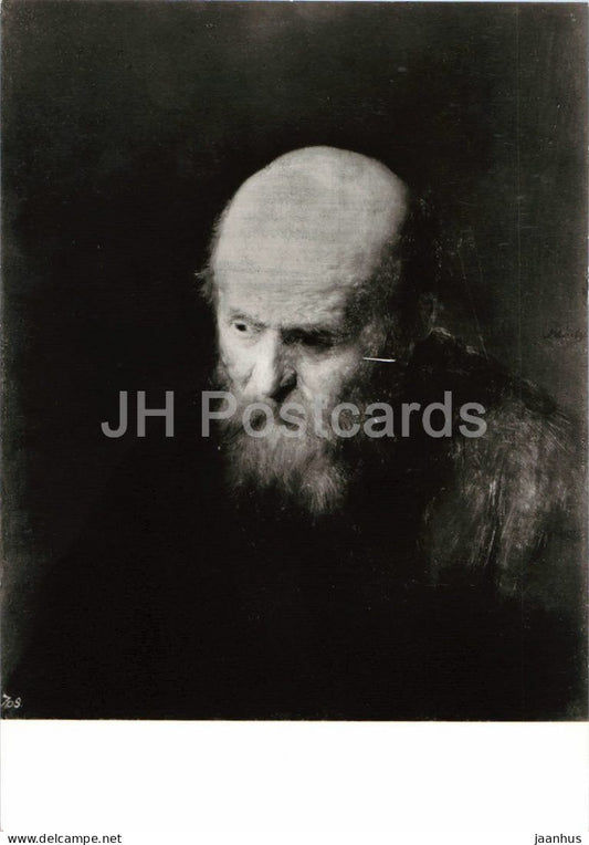 painting by Rembrandt - Study Head of a Bald Old Man - Studienkopf eines Kahlkopfigen - Dutch art - Germany - unused - JH Postcards