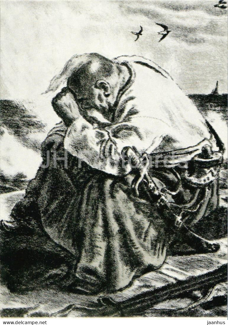 Taras Bulba by N. Gogol -  Zaporozhian Cossack - sword - illustration by E. Kibrik - 1960 - Russia USSR - unused - JH Postcards