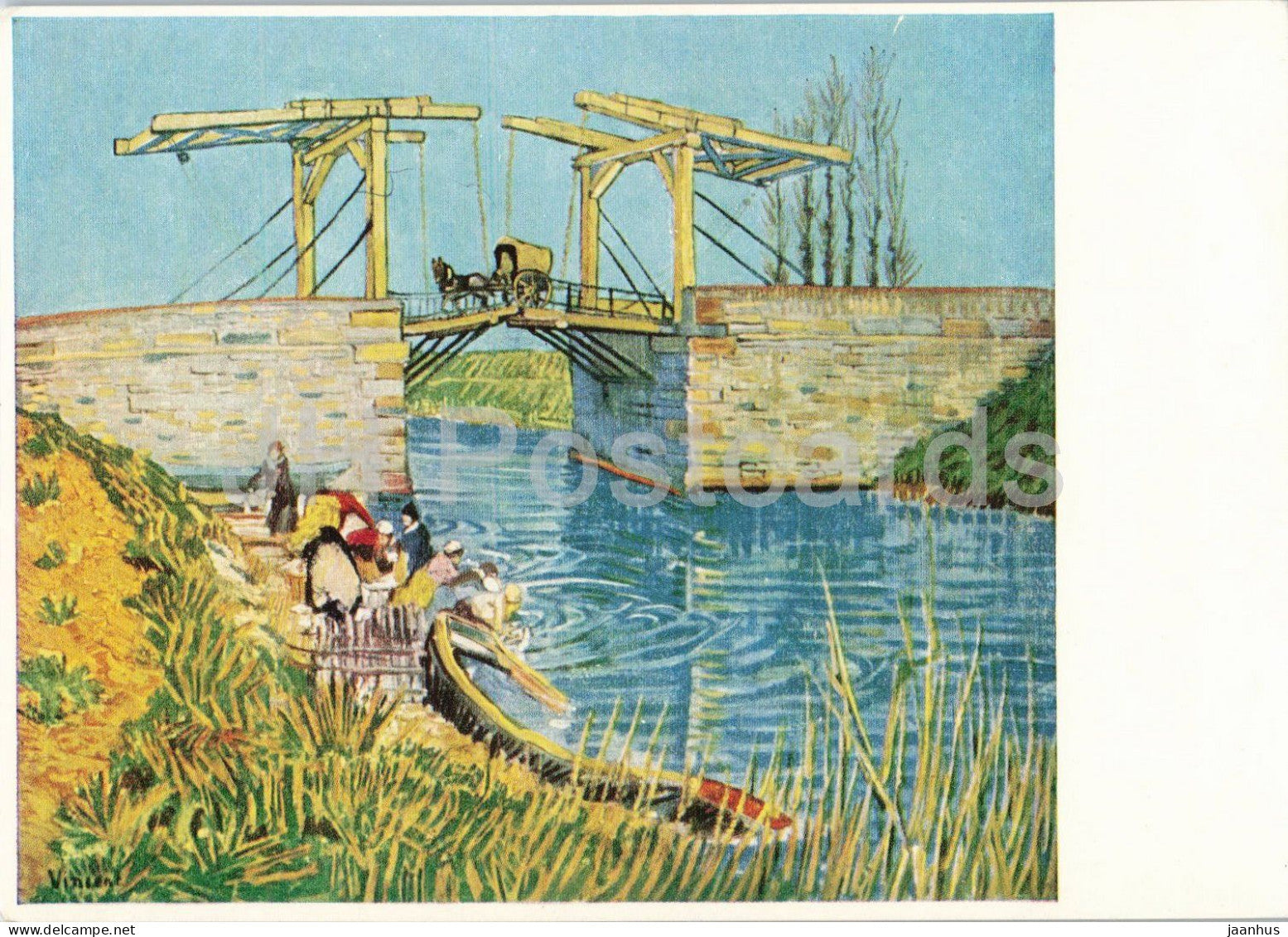 painting by Vincent van Gogh - The Langlois Bridge at Arles Brucke in Arles boat - Dutch art - 1961 - Germany DDR - used - JH Postcards